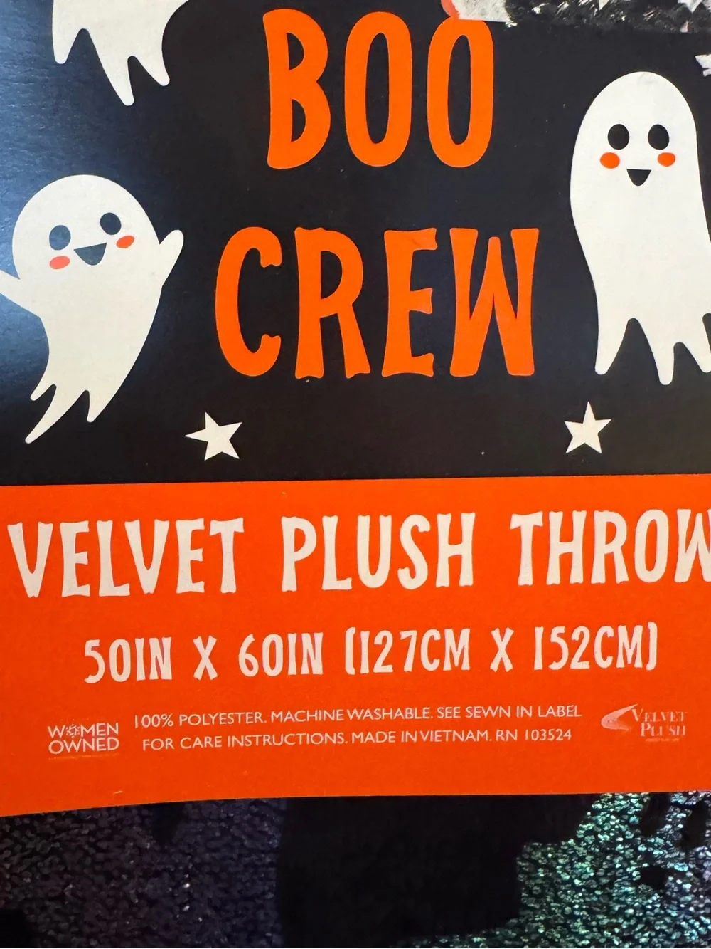 Velvet Plush Throw - Black with Iridescent Ghosts